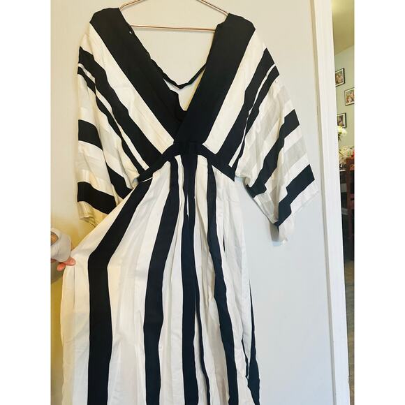 ADAM LIPPES COLLECTIVE Black White Striped Kimono Stripe Sleeve Dress Size 8 - Picture 9 of 9